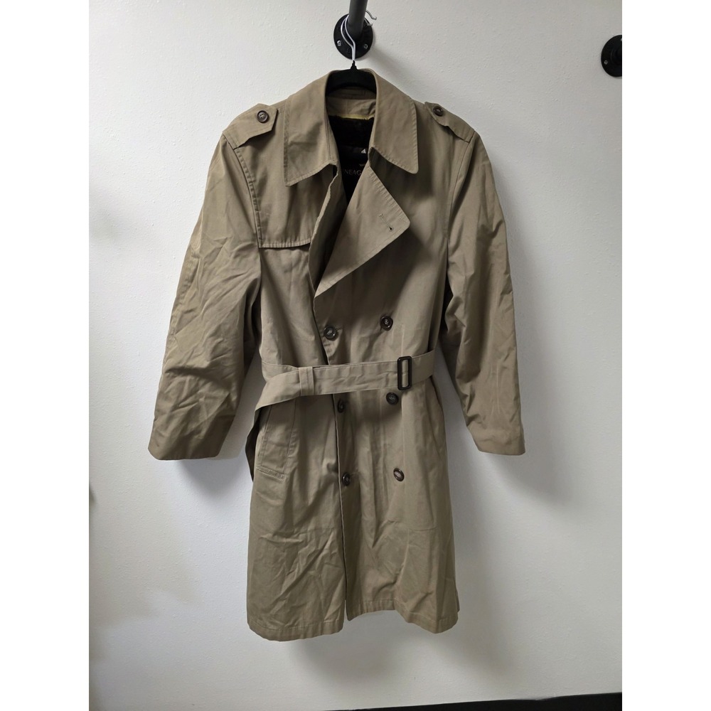 Vintage Glen Eagles Modern Classics Trench Coat Mens 38S Tan Faux Fur Lined